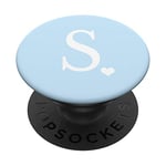 PopSockets White Initial Letter S Heart Monogram On Pastel Light Blue PopSockets PopGrip: Swappable Grip for Phones & Tablets