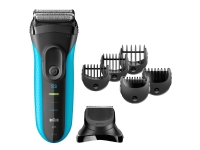 Braun Series 3 Shave&Style 3010BT, Barberingsmaskin, 2 SensoFoil, 1 Middle Trimmer, 5 kammen 17 mm, Sort, Blå, LED, Batteri, Nikkelmetallhydrid (NiMH)