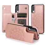 Samsung A40 Case for Women/Girl Back Wallet Purse Flip Case PU Leather Cover with Card Holder Stand Magnetic Buttons Flower Embossed Slim Back Cover Shockproof Bumper Case for Galaxy A40 Pink