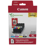 Canon Multipack CLI-551XL (BK/C/M/Y) + PP-201 A6 (50-sider) 6443B008