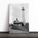 Big Box Art Canvas Print Wall Art Architecture Lighthouse Presque Isle Light Station MI | Mounted & Stretched Box Frame Picture | Home Decor for Kitchen, Living Room, Bedroom, Multi-Colour, 24x16 Inch