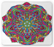 Mouse Pad, Colorful Trippy Asian Mandala Design Vintage Spiritual Rounded Kaleidoscopic, Standard Size Rectangle Non-Slip Rubber Mousepad, Multicolor