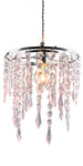 JING 2 Tier Acrylic Teardrop Pendant Light Shade, Elegant Ceiling Chandelier Lampshade,Polish Chrome Frame with Pink Acrylic Jewel Droplets,Non Electric Pendant Shade-LH06-Pink