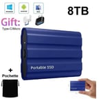 Disque Dur Externe SSD Portable 8TB 8To Bleu Haute Vitesse avec OTG Type-C Micro + Pochette Sac de Stockage en Tissu