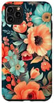 iPhone 11 Pro Max Orange, Coral, Navy Blue, Mint Green Floral Vintage Look Case