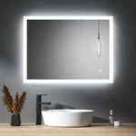 Meykoers Miroir de salle de bain avec éclairage et anti-buée 80x60cm Gradable Miroir Muraux, Miroir LED Mural avec Interrupteur Tactile