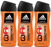 3 x 250ml Adidas 3 in 1 Men Shower Gel - Team Force