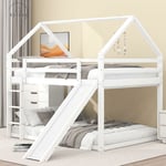 Lit 140x200cm double lit enfant lit maison lit superposé avec toboggan et échelle, chambre d'enfant lit superposé double haut-blanc