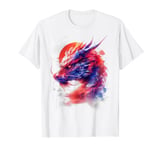 mythical fierce blue red purple Asian dragon sky moon art #2 T-Shirt