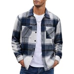 Herrar Flanellskjorta Casual Knapp-Down Rutig Skjorta Jacka Blue L