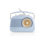 Nedis Retro Radio AM/FM 4.5W, Portable AC & Battery Powered, Large Dial Scale & Antenna, Blue