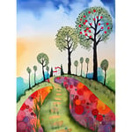 Countryside House Path With Flowerbeds Folk Art Landscape Watercolour Painting Extra Large XL Wall Art Poster Print