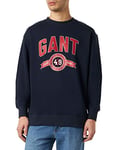 GANT Men's C-Neck Retro Crest Sweater, Evening Blue, M