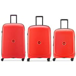 Delsey Paris - Belmont Plus Suitcase Set, 3 Hard Shell Ultralight Cabin Luggage, 55 cm, Medium, 76 cm, 82 cm, Fan Red, Fan Red, Set of 3 Valises, Rigid Suitcase with 4 Swivel Wheels, Fanenrot, Set de