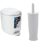 Addis 518503 Premium Deluxe Bathroom Pedal Bin with inner, 3.5 litre, White Grey, 29 x 18.5 x 23cm & 510284 Closed Toilet Brush Set, Plastic, White, 12.5 x 12.5 x 39 cm