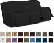 Easy-Going 8 Pieces Microfiber Stretch Sectional Recliner Sofa Slipcover Soft Fitted Fleece 3 Seats Couch Cover Washable Furniture Protector with Elasticity for Kids Pet(Recliner Sofa,Black)