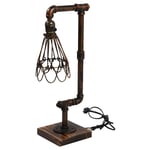 Retro industriell bordslampa, E27 glödlampa kompatibilitet, handgjord design i trä och järn,Varm vit, Rost