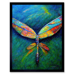 Dragonfly Wings Colourful Oil Modern Art Print Framed Poster Wall Decor 12x16 inch