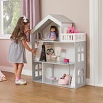 Liberty House Toys Wooden Bookcase Dolls House, Grey, LHTZ005, H1150 x W830 x D300mm