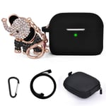 Compatible for Airpods Pro Case Cute, 5 in 1 Airpod Pro Protective Cases Silicone with Bling Elephant Keychain/Storage Box Compatible for Apple Airpods Pro Case Women Girls Men(Black)