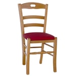 Chaise Loris En Noyer Claire Avec Siège En Cuir Artificiel Rouge