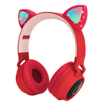 Yurlgst Kids Headphones,Cat Ear Bluetooth Headphones with Led Light, SD Card Slot, FM Radio,3.5mm Audio Jack,Wireless/Wired Foldable Kids On Ear Headphones for Boys Girls Adults(Red)