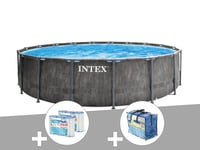 Kit piscine tubulaire Intex Baltik ronde 4,57 x 1,22 m + B?che ? bulles + 6 cartouches de filtration
