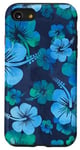 Coque pour iPhone SE (2020) / 7 / 8 Motif floral tropical bleu marine hibiscus hawaïen
