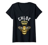 Womens Chloe Name Chloe Birthday Gifts Queen Crown Bee Chloe V-Neck T-Shirt