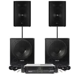 Speakers and Amplifier PA DJ Disco Package, 15" Tops 18" Bass Bin Subs