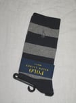 BNWT RALPH LAUREN POLO Boys Block Striped  Socks  Navy Blue Grey  Size 4 - 5½