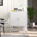 Metall-Sideboard Lagerskåp – 2 Regaler, Fristående Stålhylla med Magnetdörrar och Anti-Tipp Skydd, För Vardagsrum, Kök, Kontor, Vit, H 109 cm × B 85 c