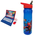 LEXIBOOK JC598SPi2 Spider-Man-Educational and Bilingual Laptop Spanish/English- for Child Kid (Kids) 124 Activities-Red/Blue & MARVEL 1325 1698 Spider-Man Hero Reusable Water Bottle, Blue&red, 600ml