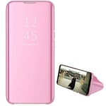 Hülle® Mirror Plating Clear View Stand Function Flip Case Compatible for Samsung Galaxy S20 FE 4G/Samsung Galaxy S20 Fan Edition/Samsung Galaxy S20 Lite (Rose Gold)