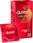 Durex Thin Feel XL Condoms More Sensitivity Wide Fit 12s 12 Count (Pack of 1)