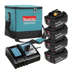 MAKITA MACHINES Pack Énergie 4 batteries 5,0 Ah BL1850B + 1 chargeur rapide DC18RC - en sac 831274-0