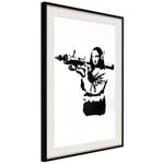 Plakat - Banksy Mona Lisa with Rocket Launcher - 40 x 60 cm - Sort ramme med passepartout