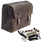 Bike Repair Set: Large Leather Bag, Multi-tool, Puncture Repair Kit MADE IN UK Waxed Vintage Brown