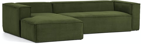 Blok, Sofa med chaiselong, Venstrevendt, Fløjl by Kave Home (H: 69 cm. B: 330 cm. L: 174 cm., Grøn)