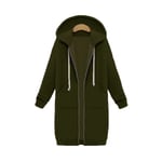 Dam Hoodie Sweatshirt Jacka med Blixtlås, Lång, Plus Size Army Green L