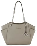 Michael Kors  Pearl Grey Shoulder Tote Bag Large Top Zip Leather Jet Set Handbag