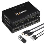 KVM HDMI Switch USB 4 port, Commutateur KVM HDMI 4K@ 60Hz Pour 4 Ordinateurs Partager Souris Cavier moniteur, Avec t¿¿l¿¿commande sans fil (pile AAA non incluse)