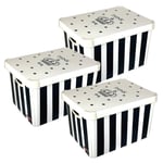 3 x Curver Deco 22 Litre Black & White 'Think Big'  Themed Storage Boxes.