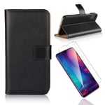LJSM Case + Tempered Film Glass for Ulefone Armor X7 Pro (5.0") Wallet Card Slot Bookstyle with Stand Function Cover PU Leather Flip Shell, Black Leather Case