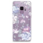 CasesByLorraine Samsung S9 Case, Purple Floral Flower Clear Transparent Case Flexible TPU Soft Gel Protective Cover for Samsung Galaxy S9 (I33)