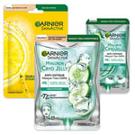 Garnier SkinActive - Coffret 3 Masques Tissus - Hydratation & Éclat - Glycérine, Menthol, Acide Hyaluronique & Vitamine C - 2 Masques Visages & Patchs Yeux