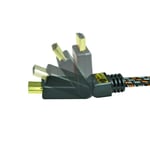 HDMI cable 1.4 M/M, gold plug 2 m, braided nylon, Ehternet 1 side 90°C fixed, 1 tilting side sold as a jumper