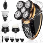 Elektriska Rakapparater för Män Kala Huvud, Rakapparater 5-i-1 5D Hårsnitt USB Laddningsbar LED Sladdlös, Rotationsrakare Grooming Kit med Klippar Nästhår