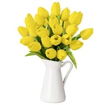 GONICVIN Lot de 30 Tulipes artificielles avec Longues tiges, Bouquets de Fleurs réalistes pour Mariage, fête, Maison, Saint-Valentin (Jaune)