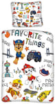 Sängkläder 150x210 cm - Paw Patrol sängkläder - Favoritsaker - 2 i 1 design - Bäddset i 100% bomull